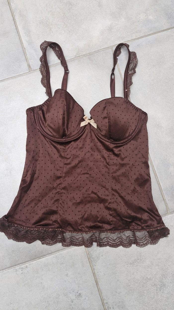 Bustier / caraco / corset marron avec dentelle Etam