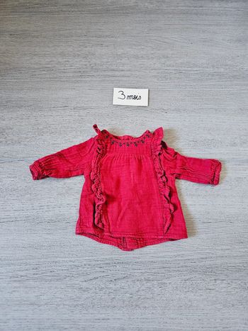 Tunique manches longues rouge bébé fille 3 mois