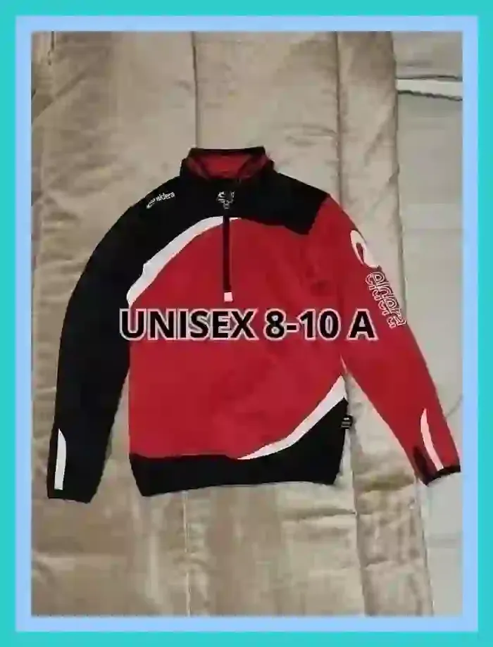 Pull zippé sport Eldera rouge noir mixte 8 à 10 ans  7521781145