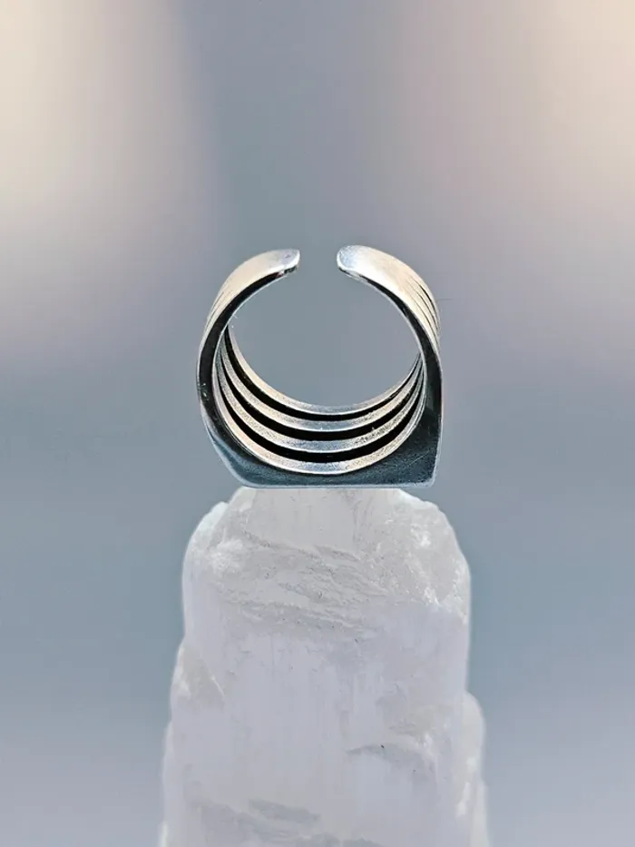 Bague Argentée Géométrique Lignes Superposées Ouverte - photo numéro 5