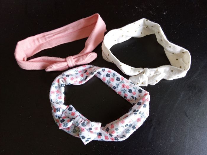 Lot de 3 bandeaux bébé fille 0,6 mois, rose, blanc, motifs, nœuds