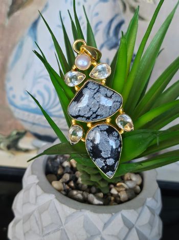 Pendentif en argent Sterling 925 avec pierre flocon de neige obsidienne