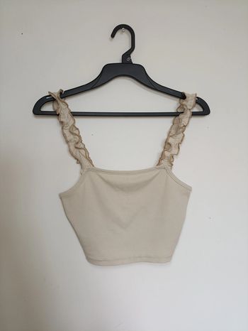 Crop top beige à bretelles volantées vintage old school