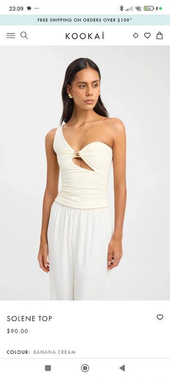Top débardeur Kookai SOLENE crème 38 one shoulder avec détail doré