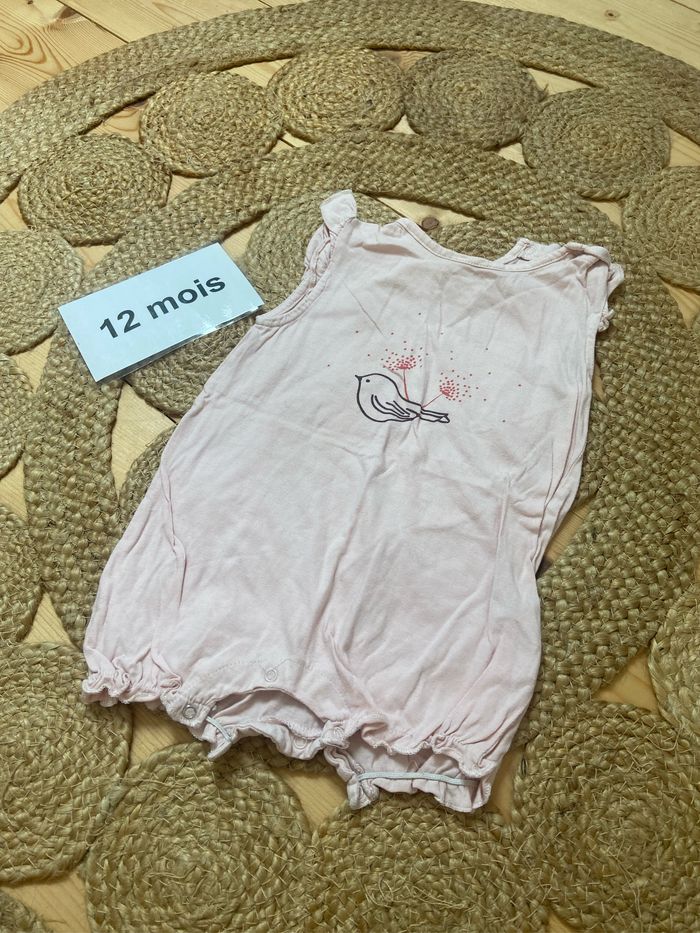 Combinaison short barboteuse rose 12 mois