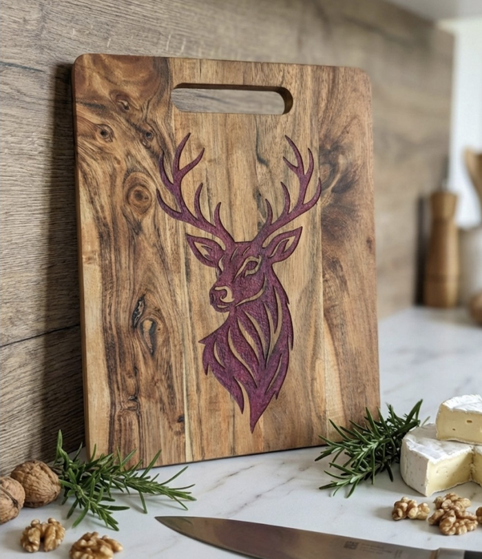 Planche Apéro / Découper en Bois & Résine - Motif Tête de Cerf