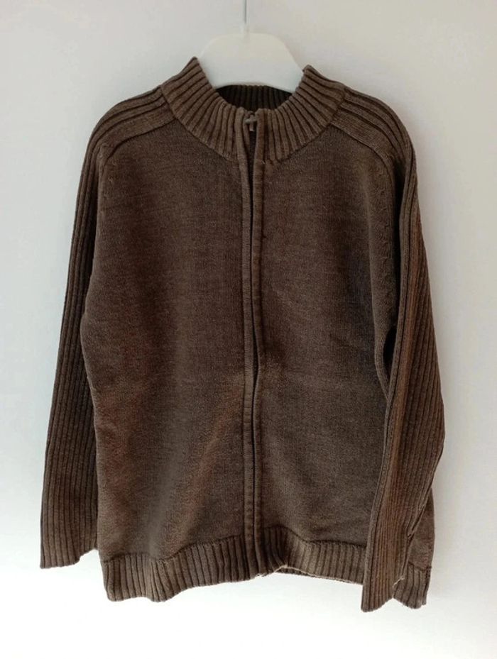 Pull zippé en maille vert kaki Tex 4-5 ans