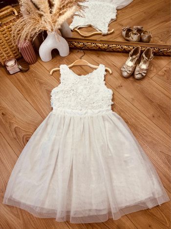 Taille 6 ans Robe cérémonie fille H&M blanche dorée * fleur tulle scintillant * 🌸
