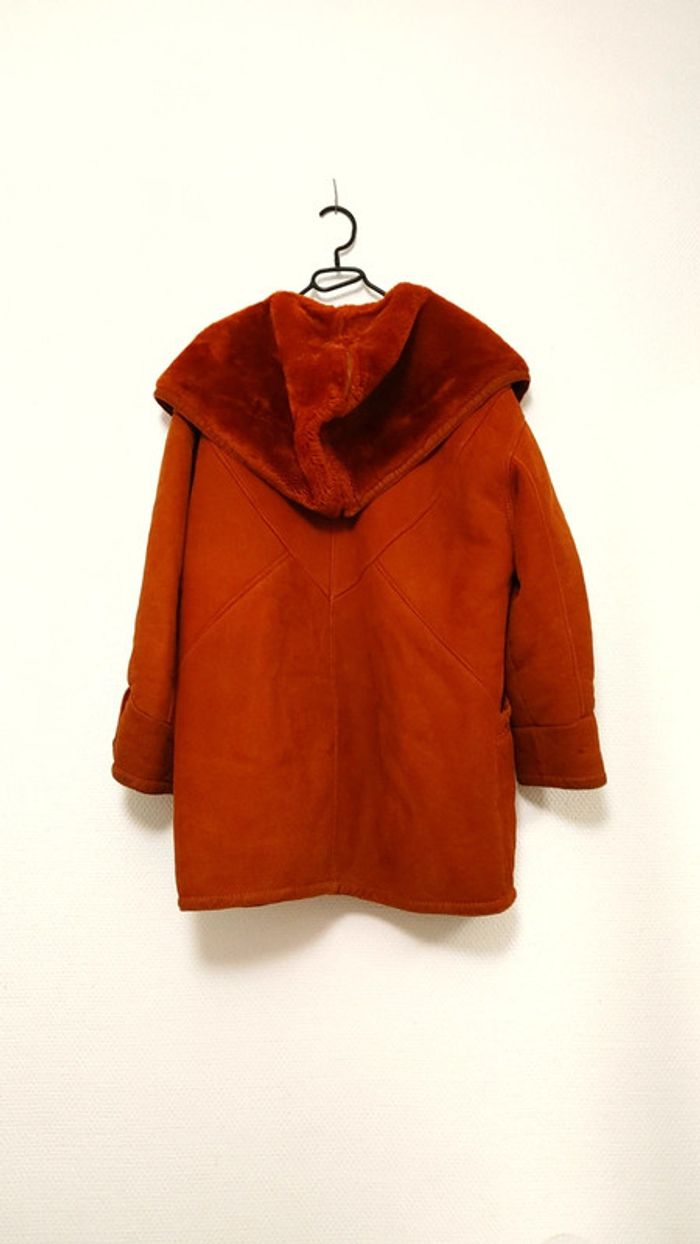 Beau manteau vintage orange foncé peau de mouton retourné shearling montone sheepskin - photo numéro 3