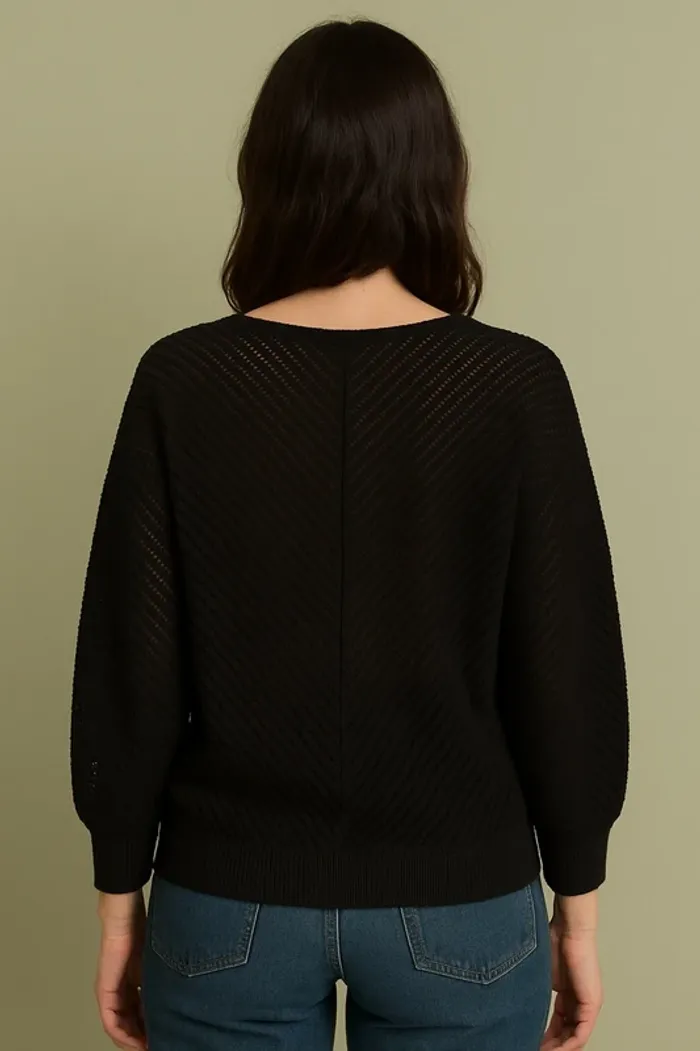 Pull noir ajouré Camaïeu col V – léger et élégant - photo numéro 2