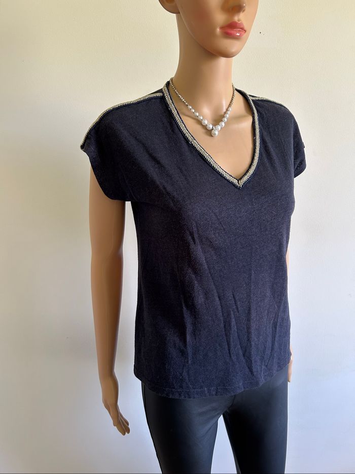 Blouse bleue marine à manches courtes Morgan taille M TBE - photo numéro 2