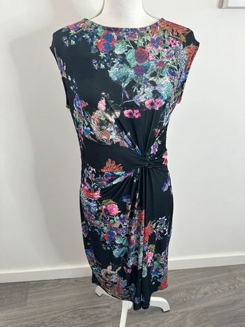 Robe drapée à fleurs noire et multicolore Anne Field T38 M