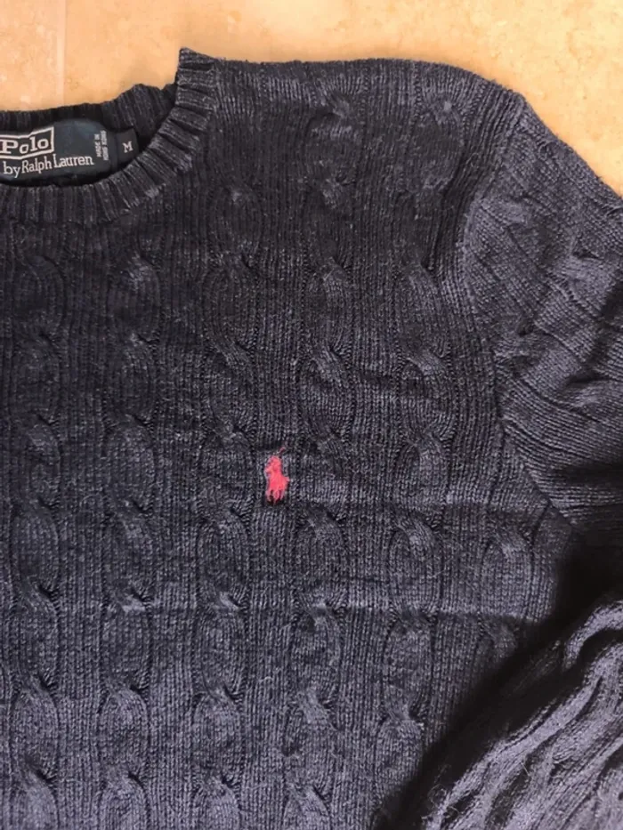 Pull torsadé Ralph Lauren homme M col rond en soie excellent état - photo numéro 3