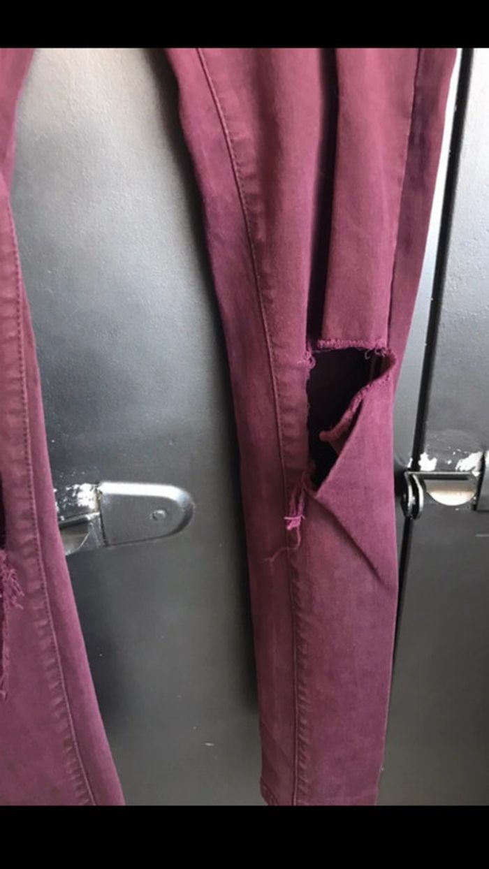 Jean effet déchiré, Denim, bordeaux, taille 42 - photo numéro 6