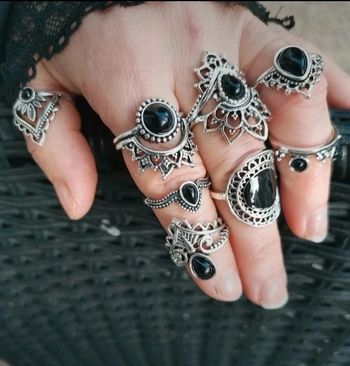 A34 lot de 8 bagues bohème rétro chromé argenté tendance diverses taille.neuves