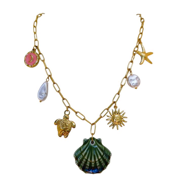Collier coquillage vert✅