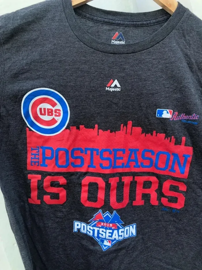 Majestic grey T-shirt Chicago Cubs 2015 MLB Baseball USA Mens S - photo numéro 2