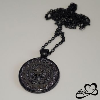 Sautoir, en acier inoxydable et en resine, noir et argenté pailleté