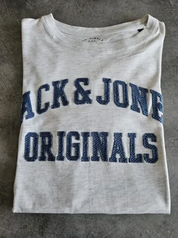 T-shirt à manches courtes homme - Taille M / 38 - Jack & Jones - Gris brodé bleu