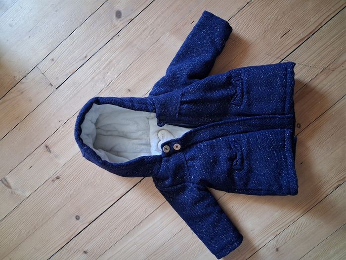 Manteau hiver intérieur polaire bleu marine fils doré