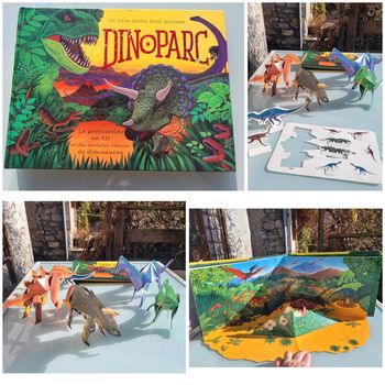 Magnifique livre animé Seuil Jeunesse : Dinoparc, la préhistoire en 3D + modèles reduits dinosaures