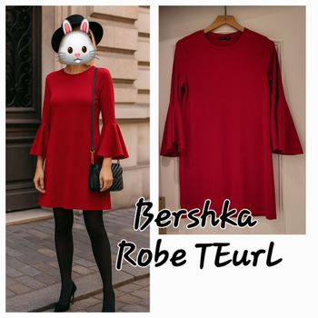 Bershka Robe TEurL-Rouge & Manches Effet Volanté -Style Robe Pull en TBE