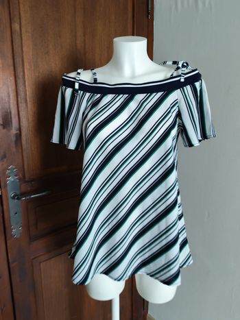 Haut NafNaf blanc rayé collection Le Grand méchant Look