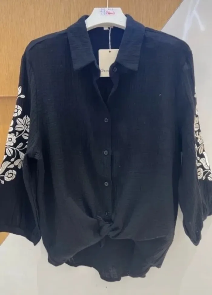 Chemise femme broderie anglaise neuf noir gaz de coton blouse femme taille 36 S