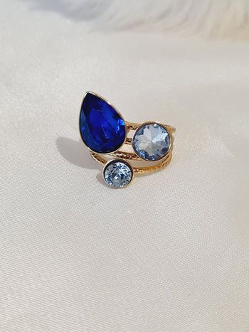 Bague ajustable dorée bleu acier inoxydable 