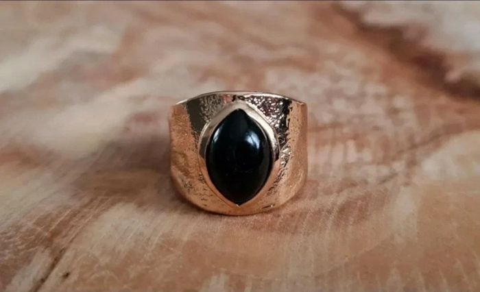 Grosse bague large plaqué or et agate neuve taille 56 neuve - photo numéro 2