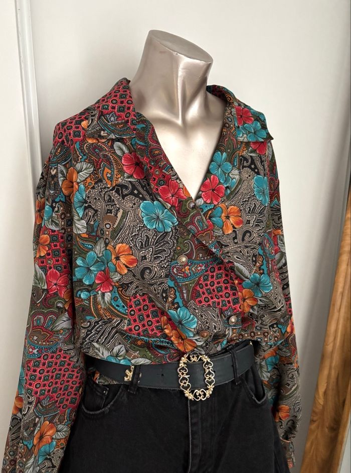Veste / chemisier vintage fleuri – Taille 52 – Fabriqué en France – Motif bohème – Années 90 - photo numéro 5