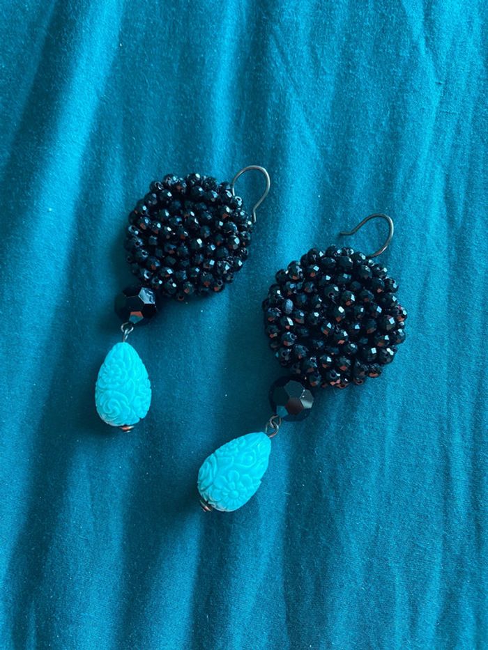 Boucles d’oreilles perles noires et turquoises