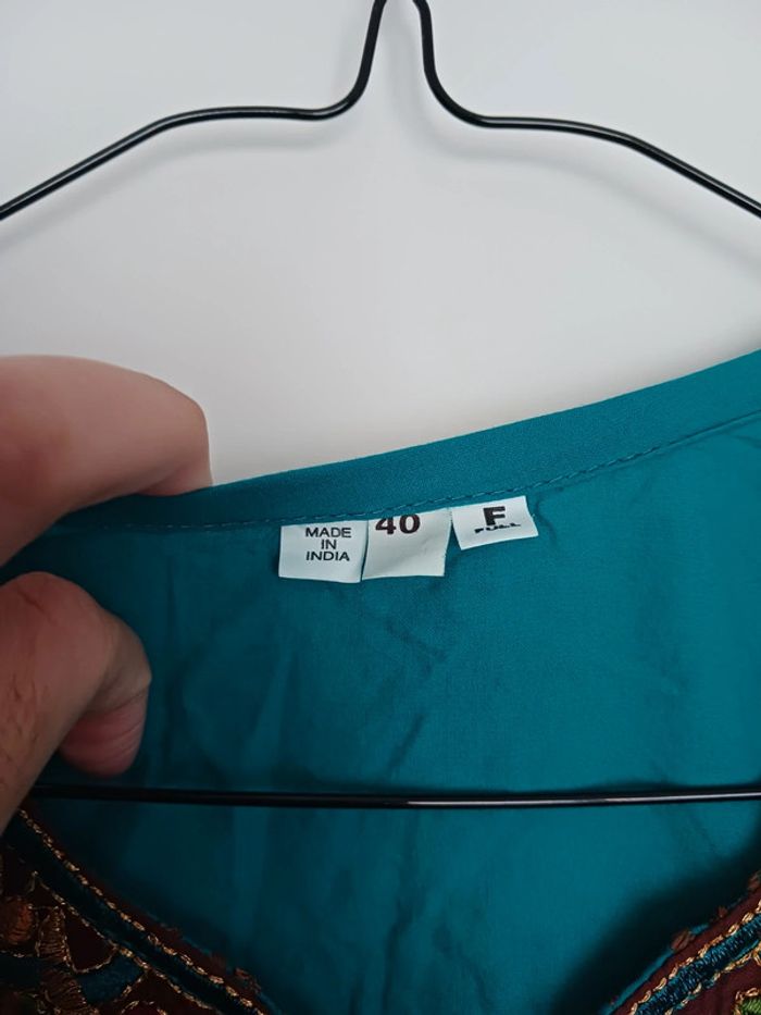 Tunique indienne bleue/marron avec écharpe taille 38 - photo numéro 3