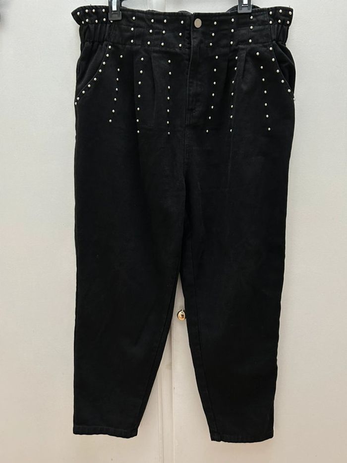 Pantalon jeans noir avec perle Léo & ugo taille 4 coton xl 42 - photo numéro 2
