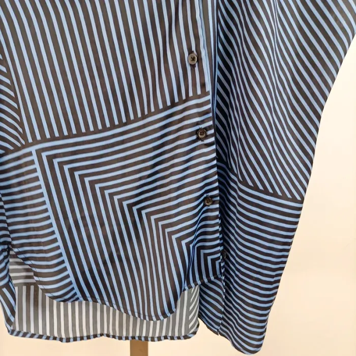 Blouse chemise rayée sans manches Nine West S fluide bleu noir asymétrique col V léger A1358 - photo numéro 3