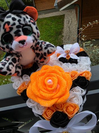 Cœur Sauvage,  peluche et sa Rose Éternelle en Satin