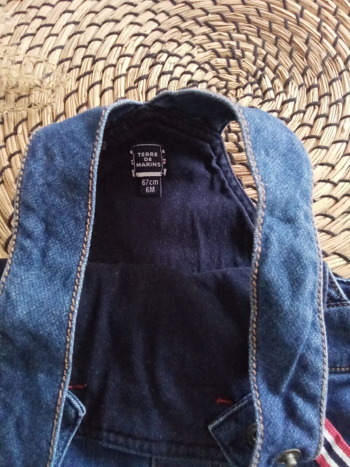 Ensemble salopette jean + tee shirt marin Terre de Marins taille 6 mois - photo numéro 5