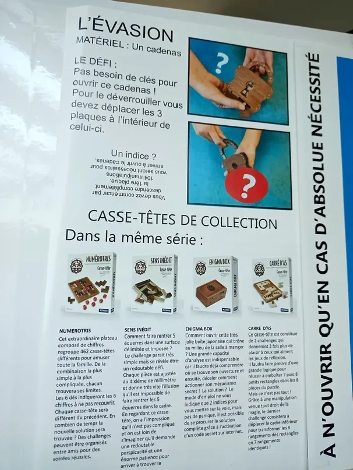 L'évasion, casse tête neuf - photo numéro 4
