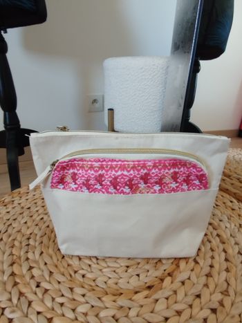 Pochette trousse écru rose