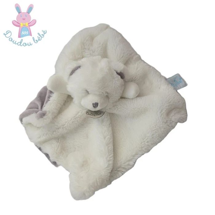Doudou plat Ours Pap'ours tout doux blanc et gris Baby Nat