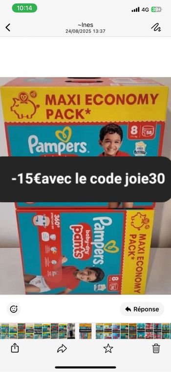 2 cartons de couches Pampers taille 8