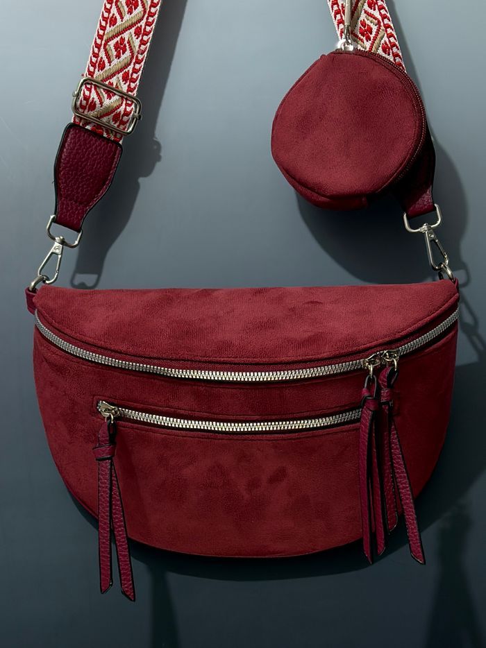 Grand sac banane - Rouge bordeaux - Cuir daim PU - femme | B