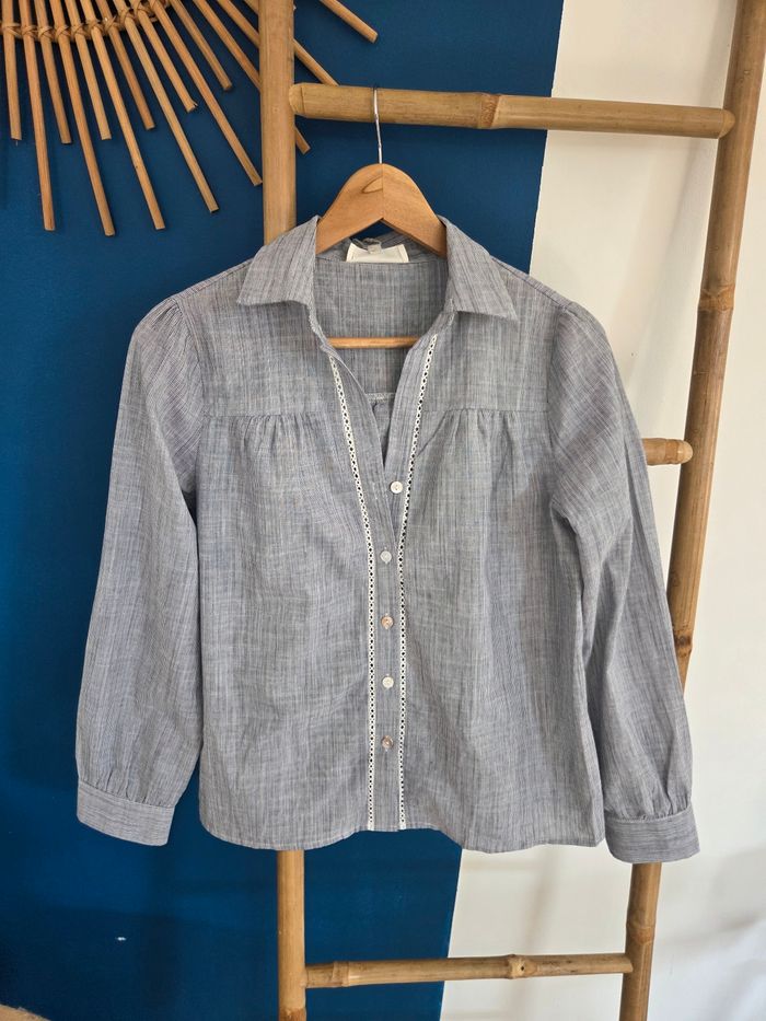 Chemise lignée coton grise taille M/L - photo numéro 1