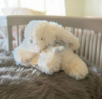 Doudou Et Compagnie Paris Lapin Blanc Bonbon Noeud Bleu