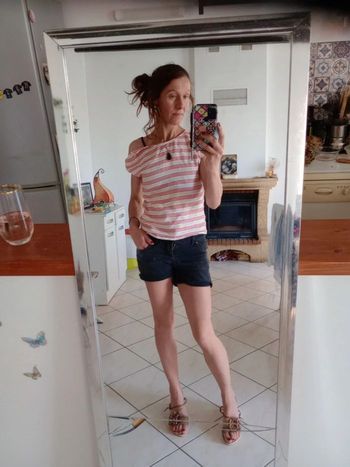 Tee shirt femme 38 blanc rouge argent c81