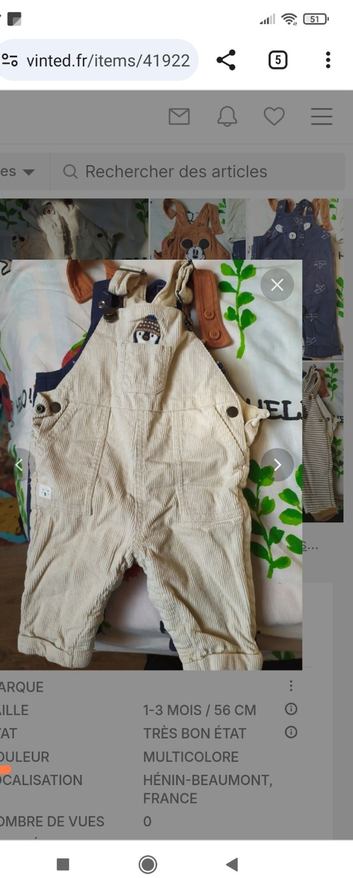 Lot 4 salopettes hiver 3 mois