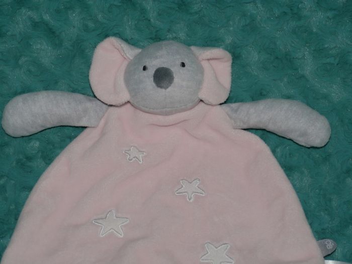 Doudou plat koala/ours rose gris étoiles obaibi 🐨tbe - photo numéro 2