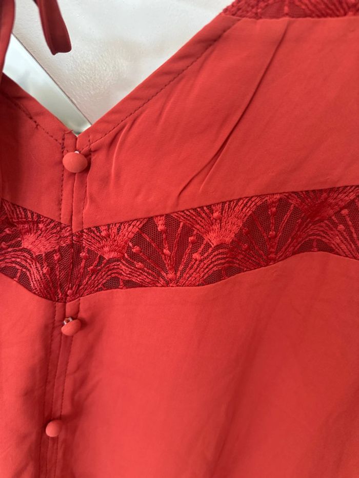 Blouse dentelle et noeud neuve Terra cotta unika L - photo numéro 4