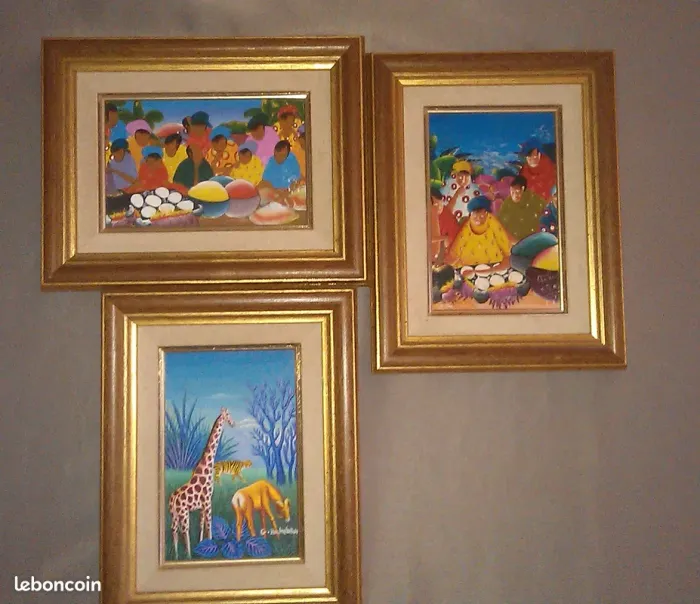 lot de 3 petites toiles signées et encadrées