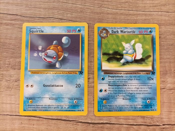 Lot de 2 cartes Pokemon Rocket Carapuce Obscur 68/82 Carabaffe Obscur 46/82 1995
